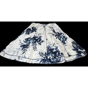 Coldwater Creek Size MP 10/12 Floral Print Skirt A-Line Midi Casual Blue White‎